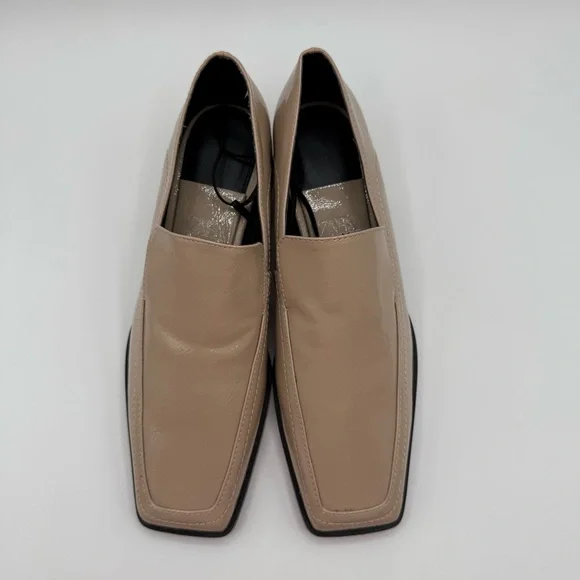 Zara Taupe Patent Loafers Women’s Square Toe Low Heel Slip On Shoes Size 6.5 US - Picture 3 of 16